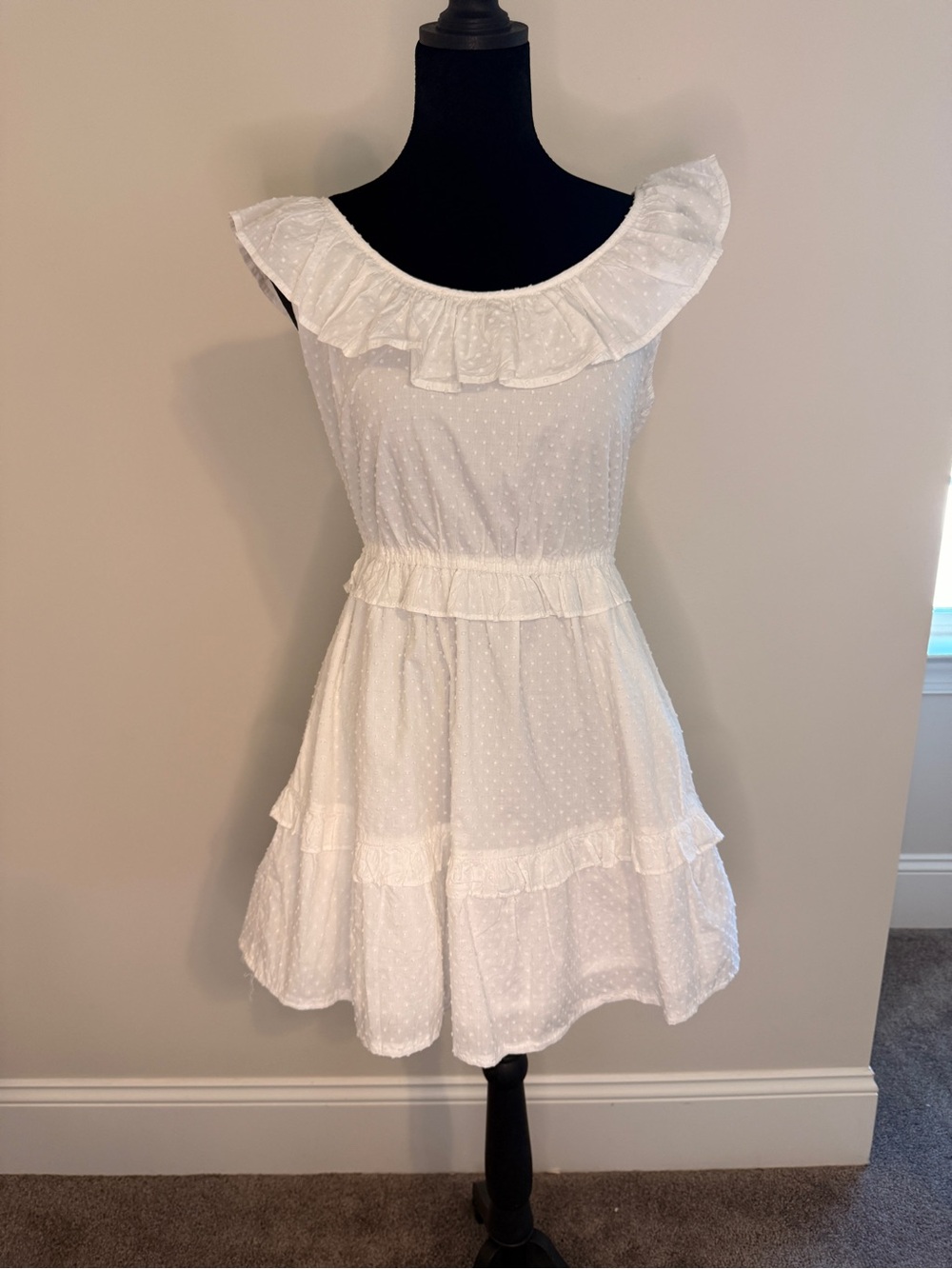 J.Crew White Swiss Dot Ruffle Tiered Mini Dress Sleeveless Tie Back Size 8 - Picture 7 of 7
